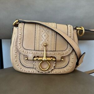 Gucci Tan Snaffle Bit Small Crossbody Bag with Gold Hardware Brogue